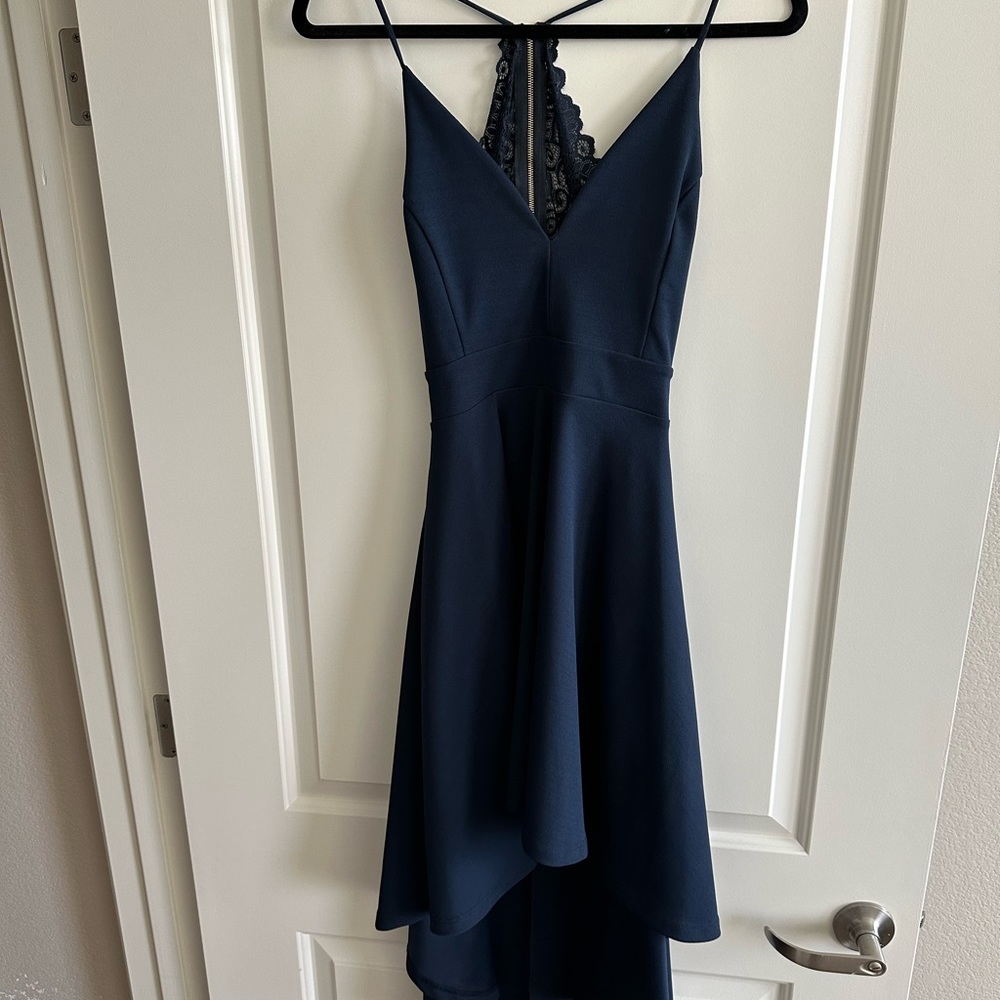 Navy Blue Spaghetti Strap Dress with back lace and cutout